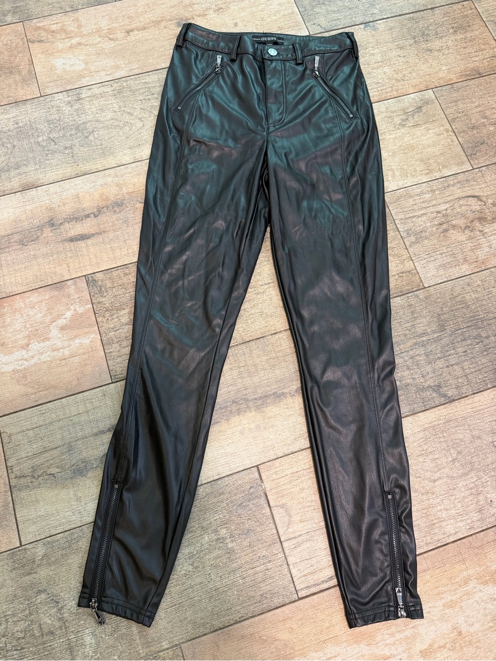 Guess Black Faux Leather Skinny Pants Like New Ankle Zipper Sexy Date Night